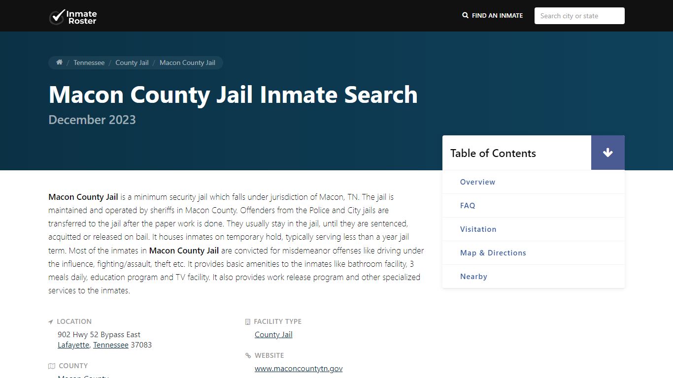 Inmate Search | Macon County Jail - Lafayette, TN - InmateRoster